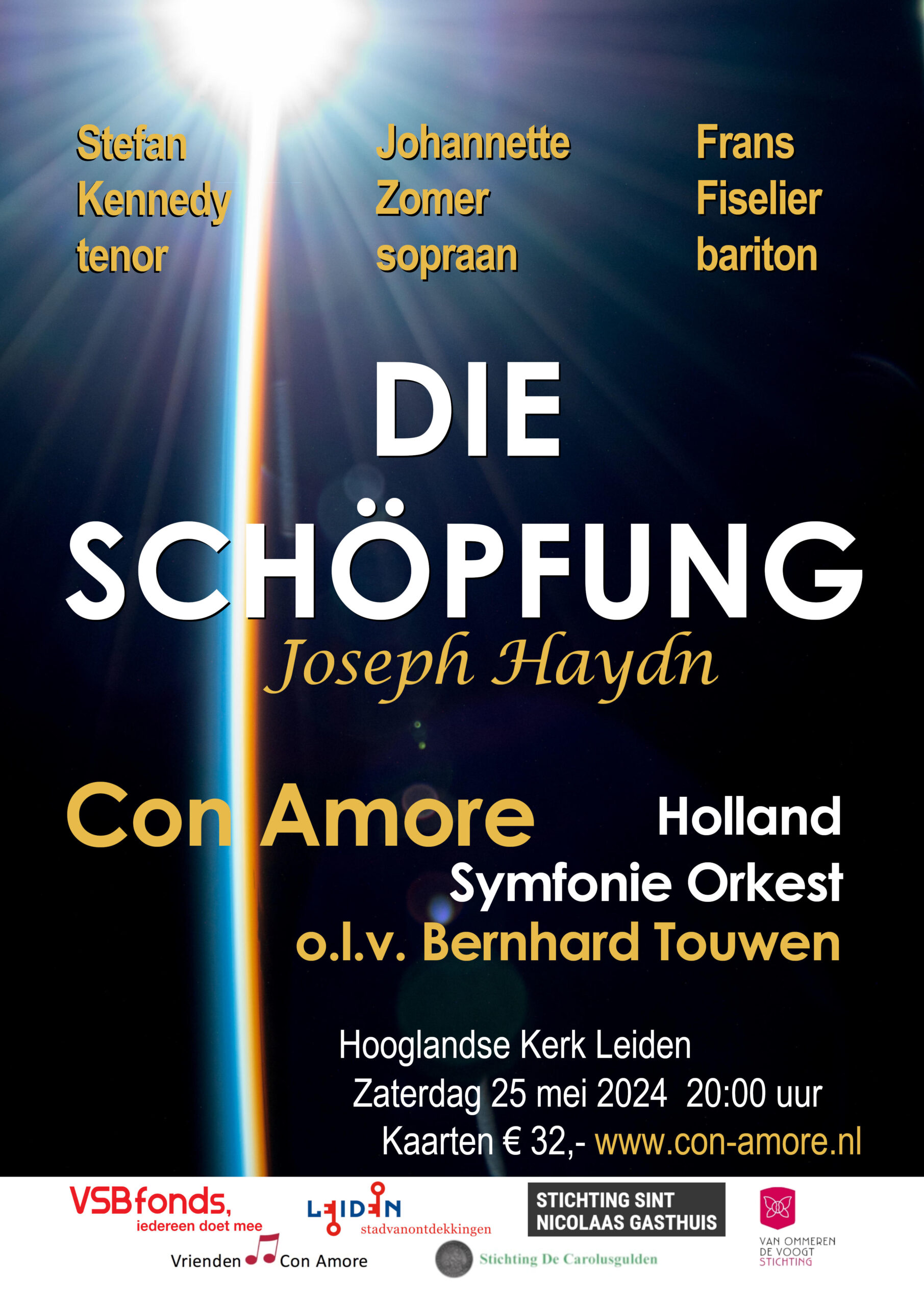 Poster Con Amore voor Die Schöpfung uitvoering op zaterdag 25 mei 2024 in de Hooglandse Kerk te Leiden